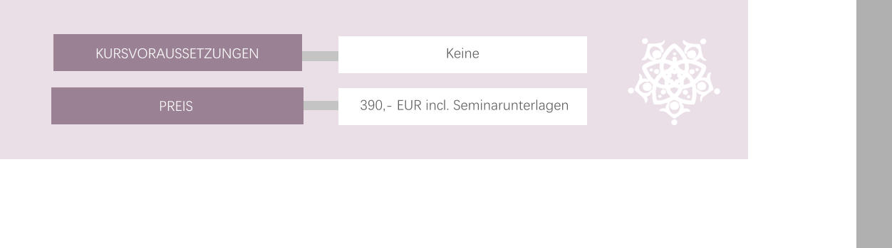 KURSVORAUSSETZUNGEN PREIS Keine 390,- EUR incl. Seminarunterlagen